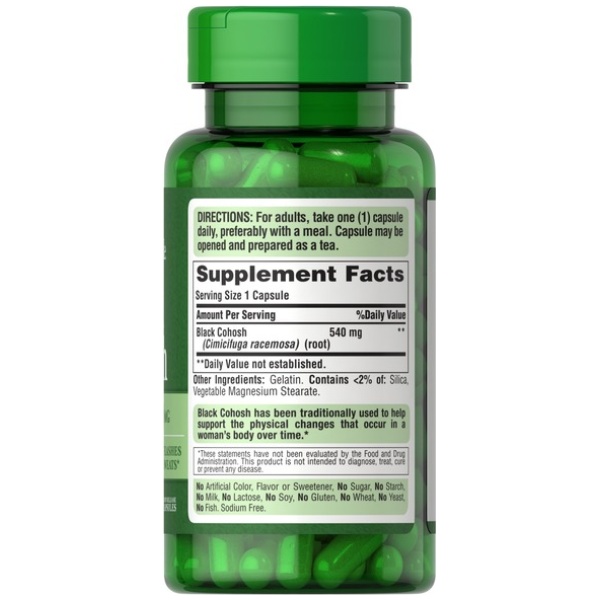 Black Cohosh. Actaea racemosa. 540 mg.100 capsulas. Puritans pride